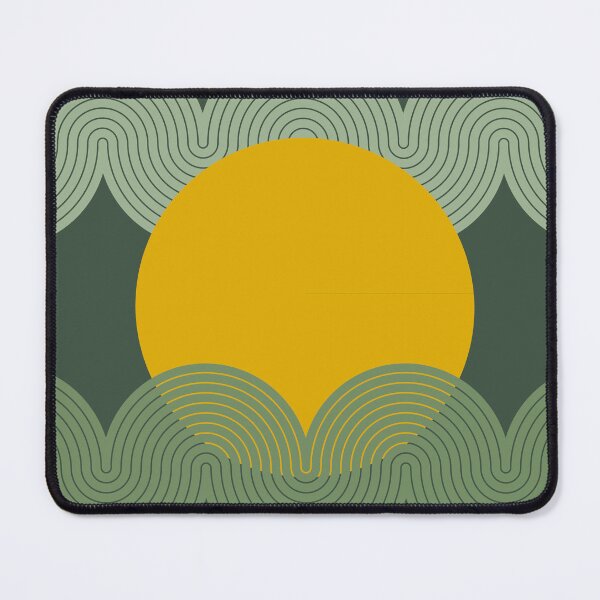 Item preview, Mid Century Modern Sun and Waves Geometric Abstract in Matcha and Mustard designed and sold by nineFlorals.