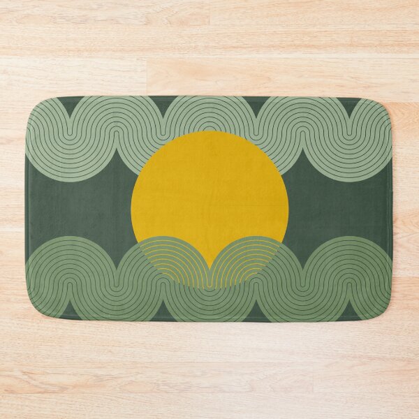 Item preview, Mid Century Modern Sun and Waves Geometric Abstract in Matcha and Mustard designed and sold by nineFlorals.