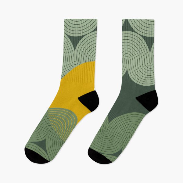 Item preview, Mid Century Modern Sun and Waves Geometric Abstract in Matcha and Mustard designed and sold by nineFlorals.