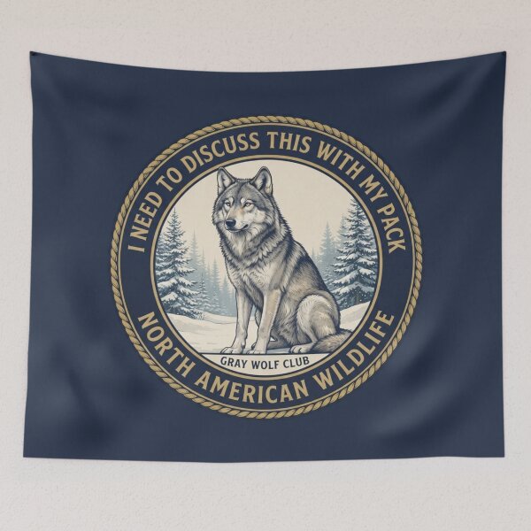 Item preview, I Need To Discuss This With My Pack Wolf Humor Badge designed and sold by CalmCapy Co.
