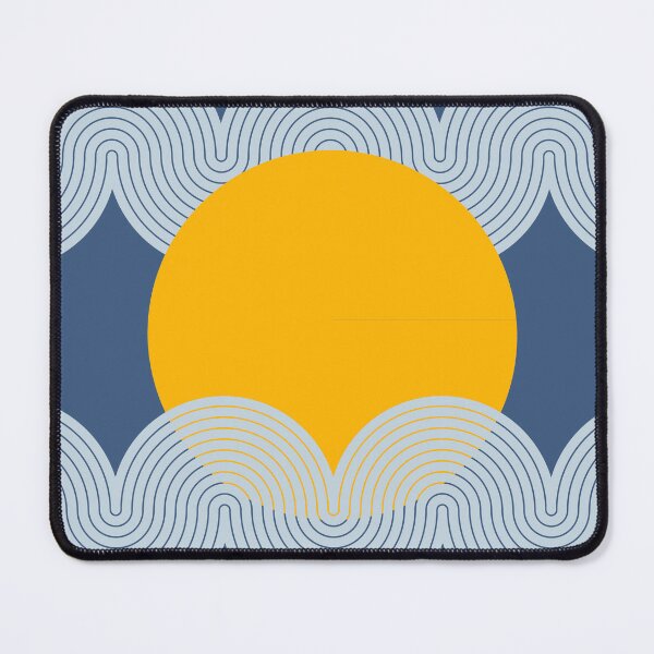 Item preview, Mid Century Modern Sun and Waves Geometric Abstract in Navy Blue and Mustard designed and sold by nineFlorals.