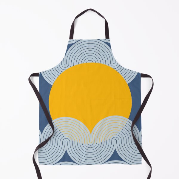 Item preview, Mid Century Modern Sun and Waves Geometric Abstract in Navy Blue and Mustard designed and sold by nineFlorals.
