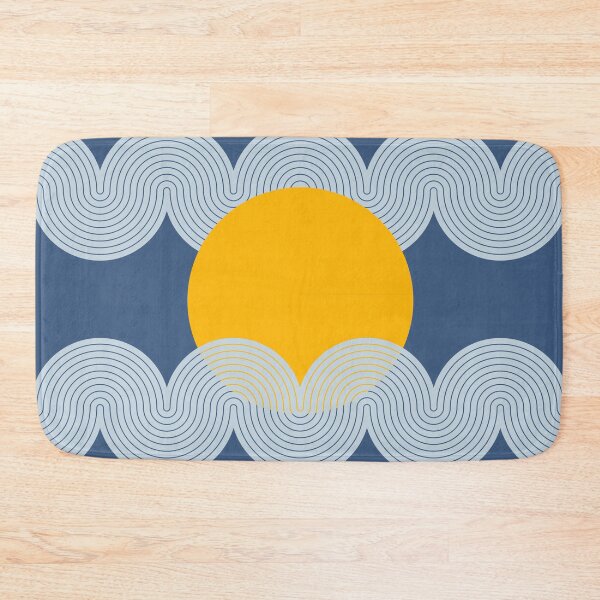 Item preview, Mid Century Modern Sun and Waves Geometric Abstract in Navy Blue and Mustard designed and sold by nineFlorals.