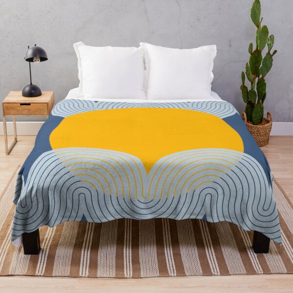 Item preview, Mid Century Modern Sun and Waves Geometric Abstract in Navy Blue and Mustard designed and sold by nineFlorals.