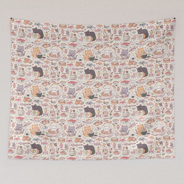 Item preview, Sushi Cat Café | Cute Kawaii Cat & Sushi Seamless Pattern | Cozy Food Friends designed and sold by AP Digi Store.