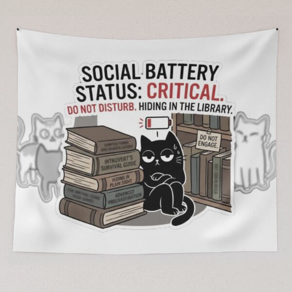 Item preview, Cynic Cat: Social Battery Status Critical Library Sticker designed and sold by Gabzerinho.