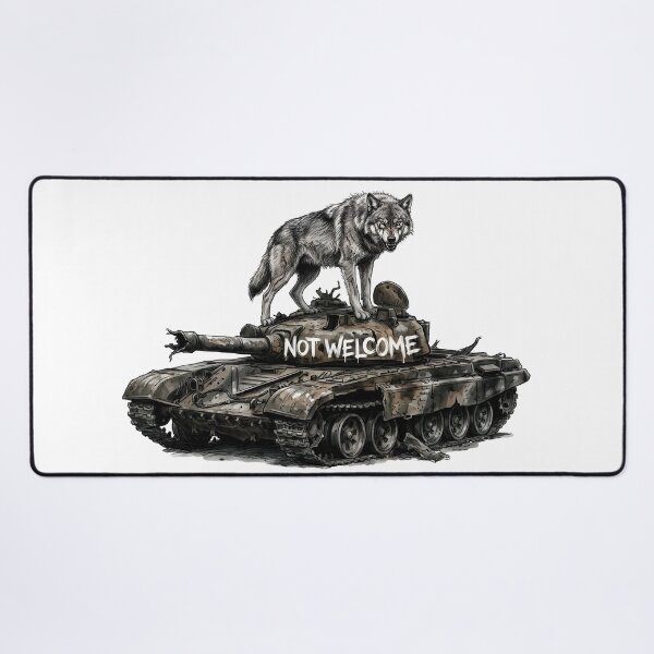 Item preview, Not Welcome - Fierce Defending Wolf on Destroyed Tank Art designed and sold by SoulPT.