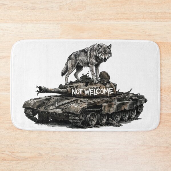 Item preview, Not Welcome - Fierce Defending Wolf on Destroyed Tank Art designed and sold by SoulPT.