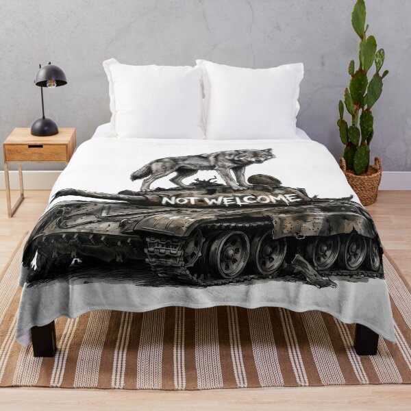 Item preview, Not Welcome - Fierce Defending Wolf on Destroyed Tank Art designed and sold by SoulPT.