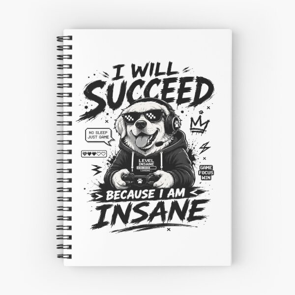 Item preview, I Will Succeed Because I Am Insane Gamer Dog T-Shirt – Funny Crazy Dog Sunglasses Meme Graphic Tee designed and sold by Artimax-Studio.