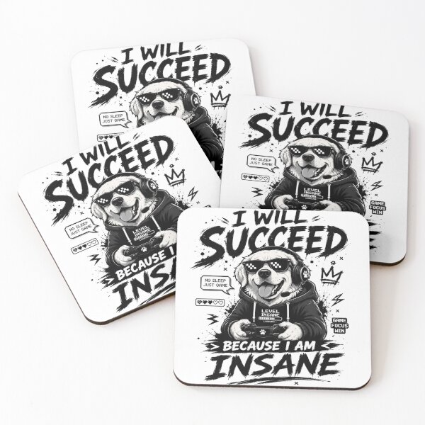 Item preview, I Will Succeed Because I Am Insane Gamer Dog T-Shirt – Funny Crazy Dog Sunglasses Meme Graphic Tee designed and sold by Artimax-Studio.
