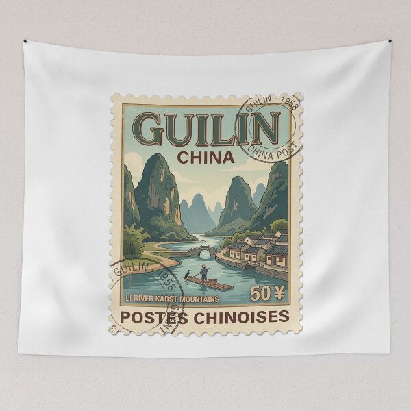 Item preview, Guilin China Li River Mountains Vintage Travel Stamp designed and sold by k3rstman1.
