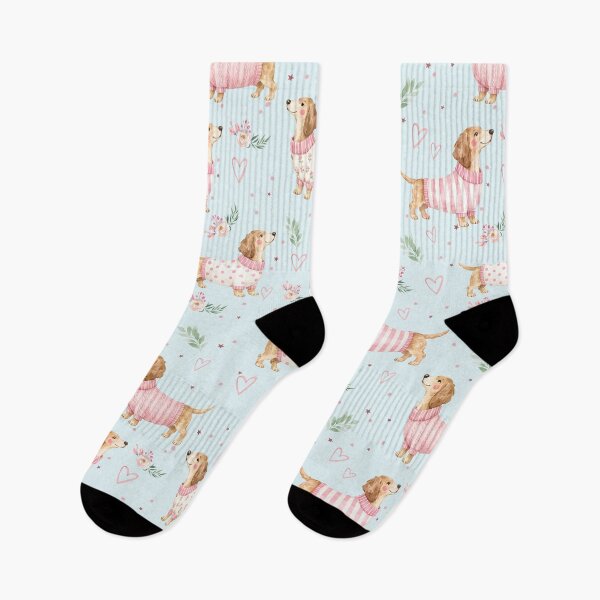 Item preview, Dachshund in Pink Sweater Watercolor | Sausage Dog Lover | Floral Puppy Pattern | Doxie Gift | Cottagecore Dog Design designed and sold by PaperyAndInk.