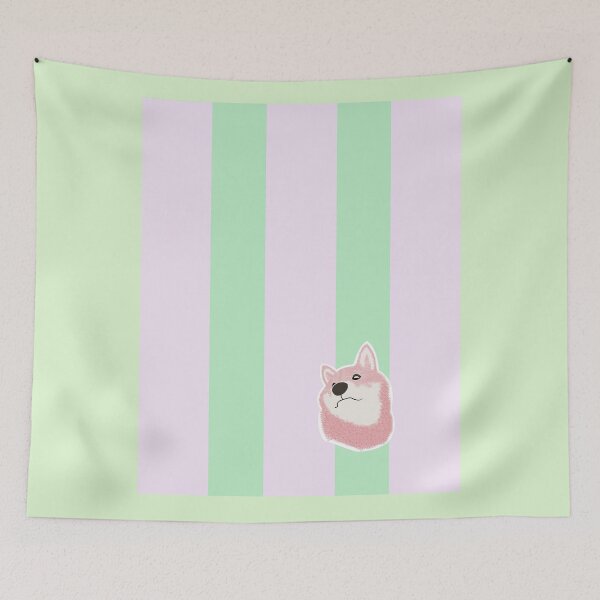 Item preview, Thick stripe (light pink, light green) with Shiba Inu designed and sold by ShibaCruise-On.