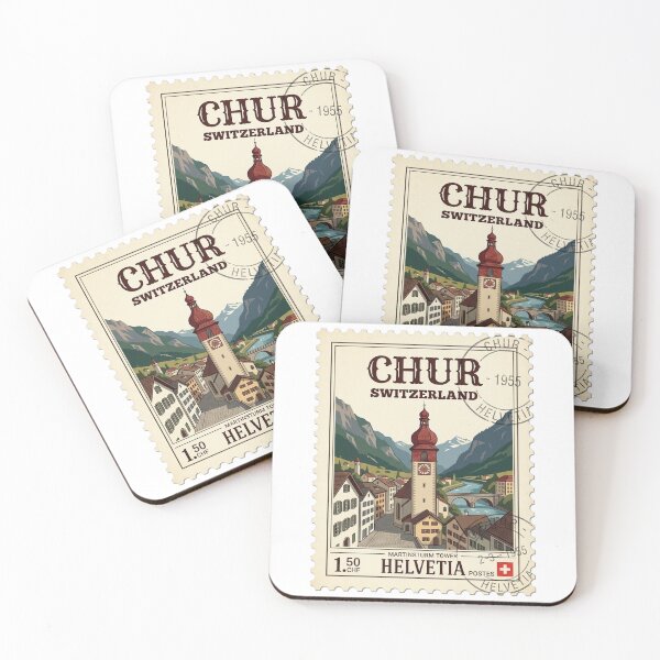 Item preview, Vintage Martinsturm Tower Chur Switzerland Travel Stamp designed and sold by k3rstman1.