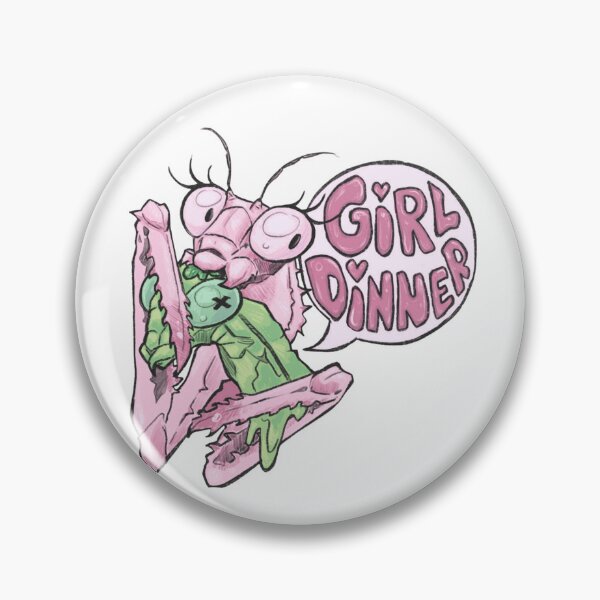 Item preview, Cartoon praying mantis holding food with humorous “Girl Dinner” text designed and sold by Davao-68Apple.