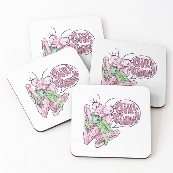 Item preview, Cartoon praying mantis holding food with humorous “Girl Dinner” text designed and sold by Davao-68Apple.
