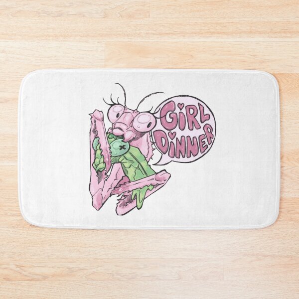 Item preview, Cartoon praying mantis holding food with humorous “Girl Dinner” text designed and sold by Davao-68Apple.