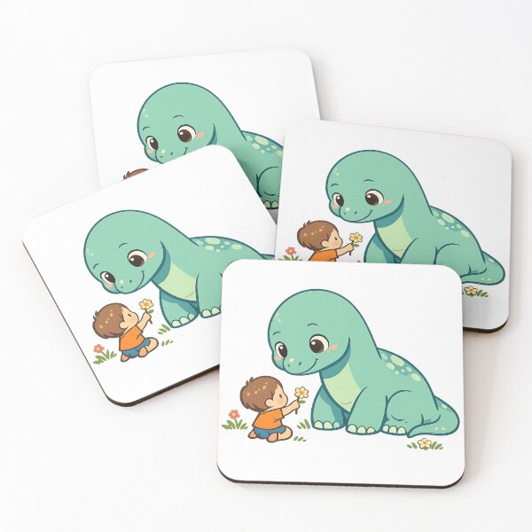 Item preview, Cute Dinosaur and Little Boy Flower Friendship Illustration designed and sold by NakottaFashion.