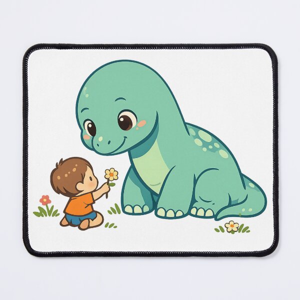 Item preview, Cute Dinosaur and Little Boy Flower Friendship Illustration designed and sold by NakottaFashion.