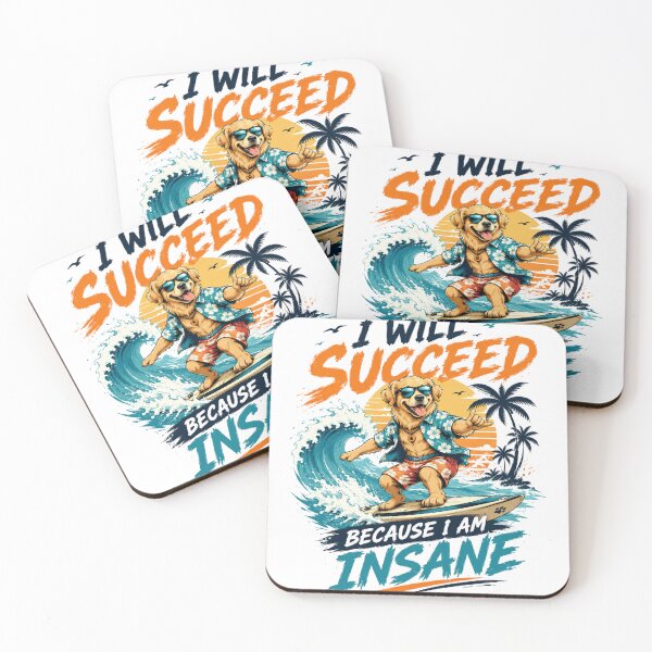 Item preview, I Will Succeed Because I Am Insane Surfing Dog T-Shirt – Funny Summer Beach Vibes Graphic Tee designed and sold by Artimax-Studio.