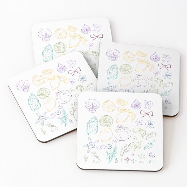 Item preview, Mediterranean Line Art Sticker Pack | Coastal Fruits, Seashells & Botanical Doodles designed and sold by Sagi Jane Art.
