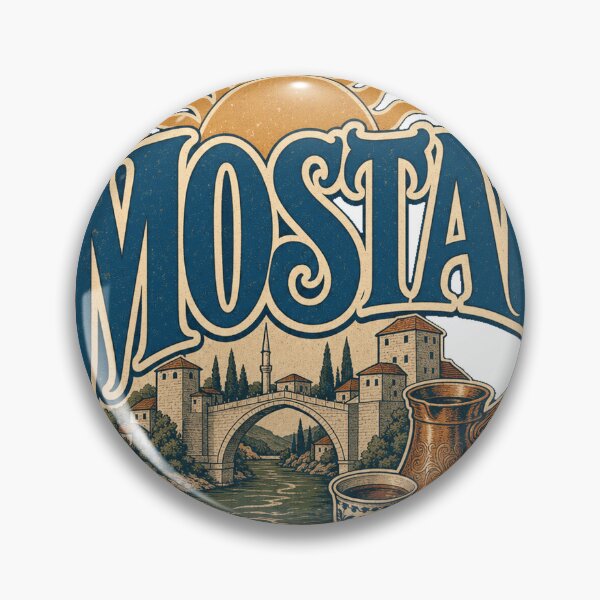 Item preview, Mostar Bosnia Vintage Hand Lettered Travel Emblem designed and sold by VisualArtsOasis.