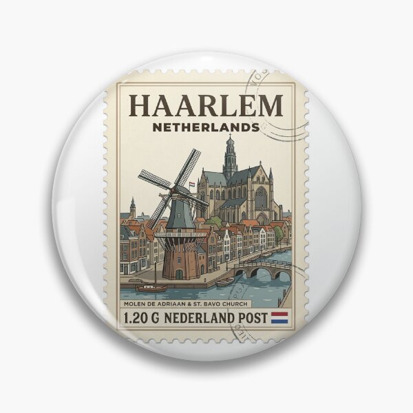 Item preview, Vintage Haarlem Netherlands Travel Stamp Windmill Church designed and sold by k3rstman1.