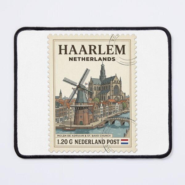 Item preview, Vintage Haarlem Netherlands Travel Stamp Windmill Church designed and sold by k3rstman1.