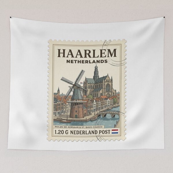 Item preview, Vintage Haarlem Netherlands Travel Stamp Windmill Church designed and sold by k3rstman1.