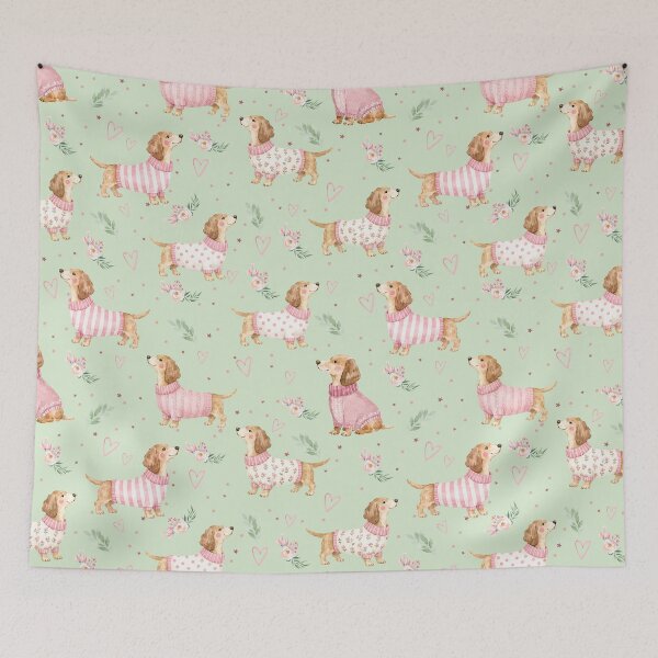 Item preview, Dachshund in Pink Sweater Watercolor | Sausage Dog Lover | Floral Puppy Pattern | Doxie Gift | Cottagecore Dog Design designed and sold by PaperyAndInk.