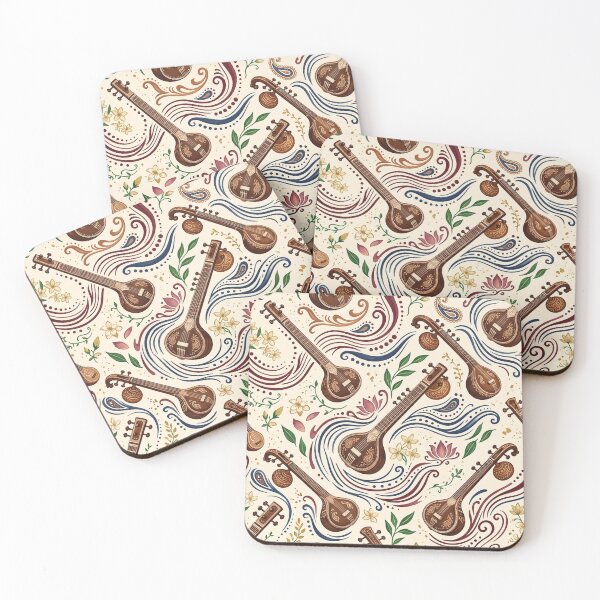 Item preview, Indian Classical Music Sitar and Veena Gouache Pattern designed and sold by OpenDreamArts.