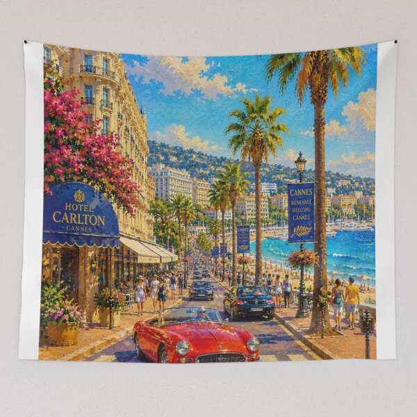 Item preview, Cannes France Palm Tree Beach City Art designed and sold by glenhiggins.