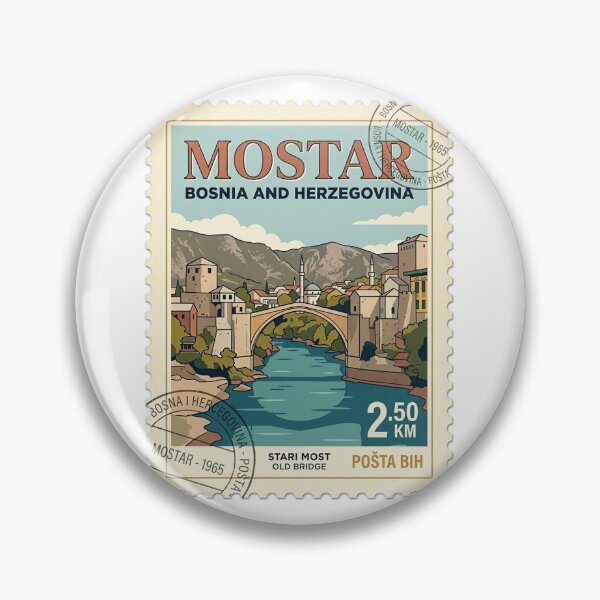 Item preview, Retro Mostar Bosnia Stari Most Travel Stamp designed and sold by k3rstman1.