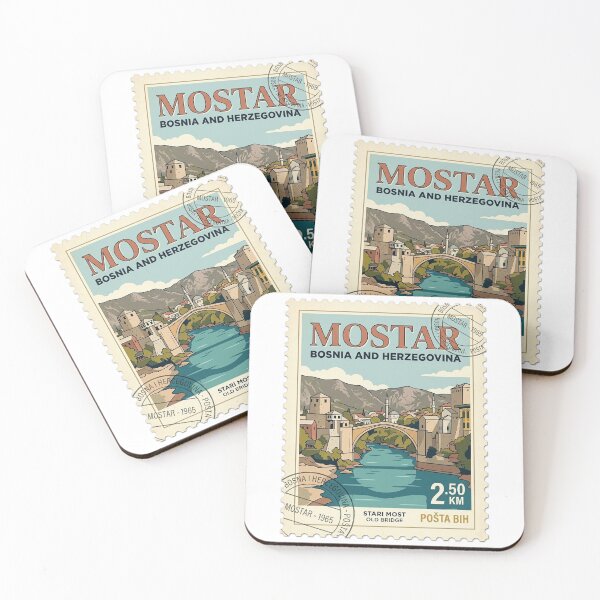 Item preview, Retro Mostar Bosnia Stari Most Travel Stamp designed and sold by k3rstman1.