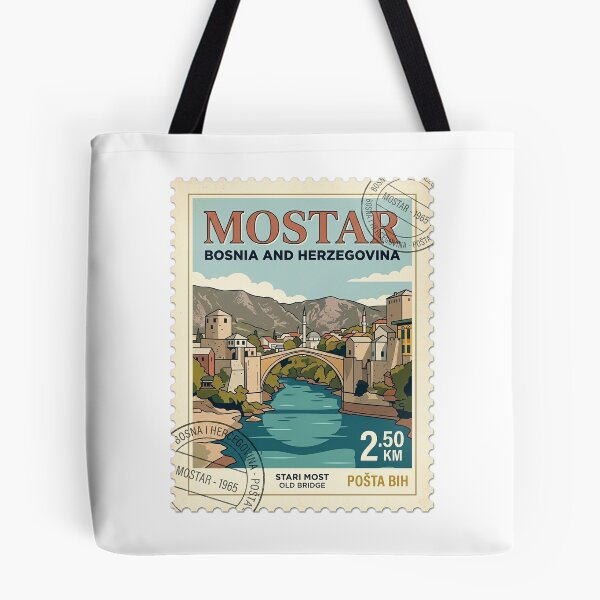 Artikelvorschau, Retro-Mostar-Bosnien-Stari-Most-Reisestempel entworfen und verkauft von k3rstman1.