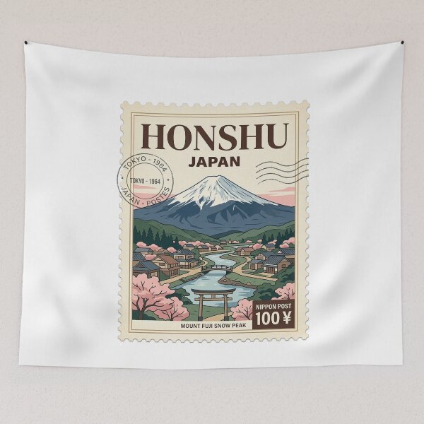 Item preview, Vintage Mount Fuji Japan Honshu Travel Stamp designed and sold by k3rstman1.