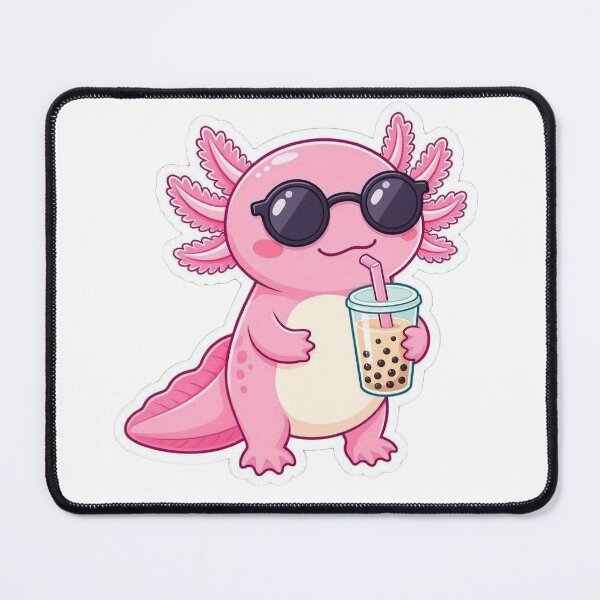 Item preview, Cool Pink Axolotl Drinking Boba Milk Tea designed and sold by BobaCatDesign.