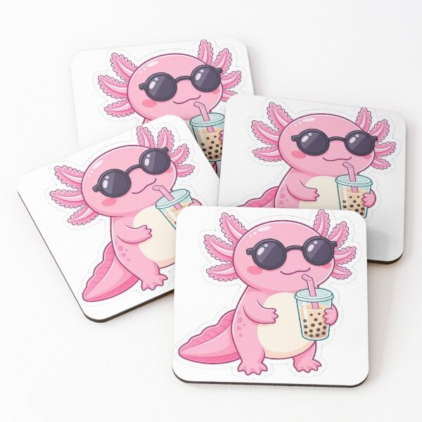 Item preview, Cool Pink Axolotl Drinking Boba Milk Tea designed and sold by BobaCatDesign.