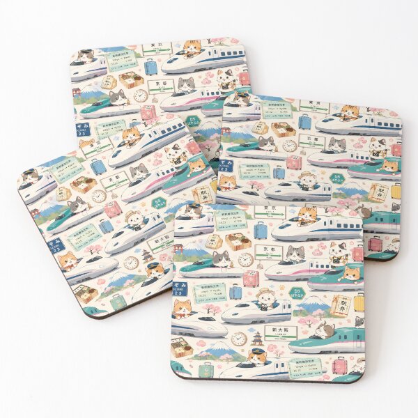Item preview, Kawaii Cats Riding Japan Shinkansen Seamless Pattern | Cute Japanese Bullet Train Travel Wrapping Paper Design designed and sold by kawaii animal store (in Japan).