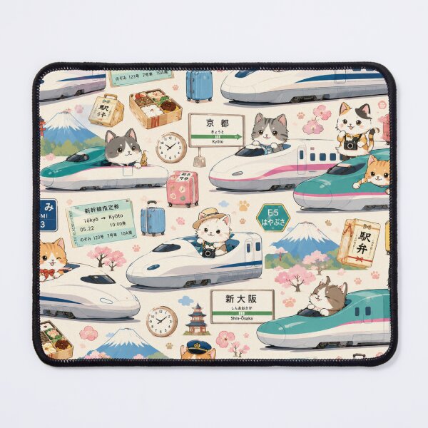 Item preview, Kawaii Cats Riding Japan Shinkansen Seamless Pattern | Cute Japanese Bullet Train Travel Wrapping Paper Design designed and sold by kawaii animal store (in Japan).