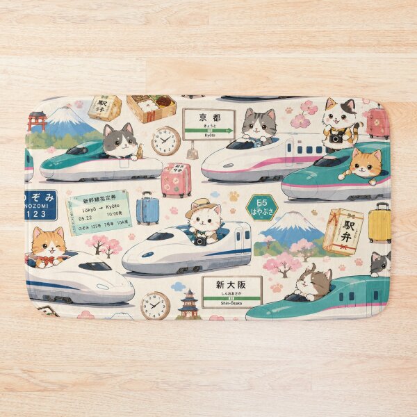 Item preview, Kawaii Cats Riding Japan Shinkansen Seamless Pattern | Cute Japanese Bullet Train Travel Wrapping Paper Design designed and sold by kawaii animal store (in Japan).