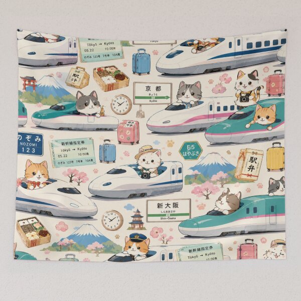 Item preview, Kawaii Cats Riding Japan Shinkansen Seamless Pattern | Cute Japanese Bullet Train Travel Wrapping Paper Design designed and sold by kawaii animal store (in Japan).