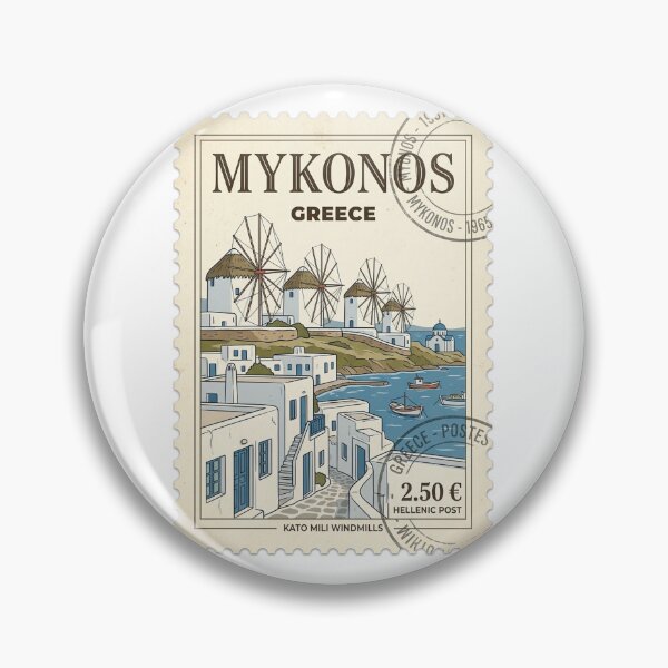 Item preview, Mykonos Greece Kato Mili Windmills Travel Stamp designed and sold by k3rstman1.