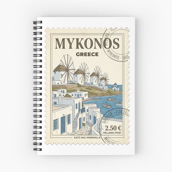Item preview, Mykonos Greece Kato Mili Windmills Travel Stamp designed and sold by k3rstman1.