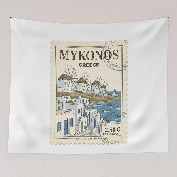 Item preview, Mykonos Greece Kato Mili Windmills Travel Stamp designed and sold by k3rstman1.