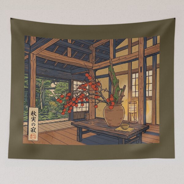 Item preview, Ukiyo-e Autumn Persimmon Ikebana Art designed and sold by conohitoAI-ArtGallery.