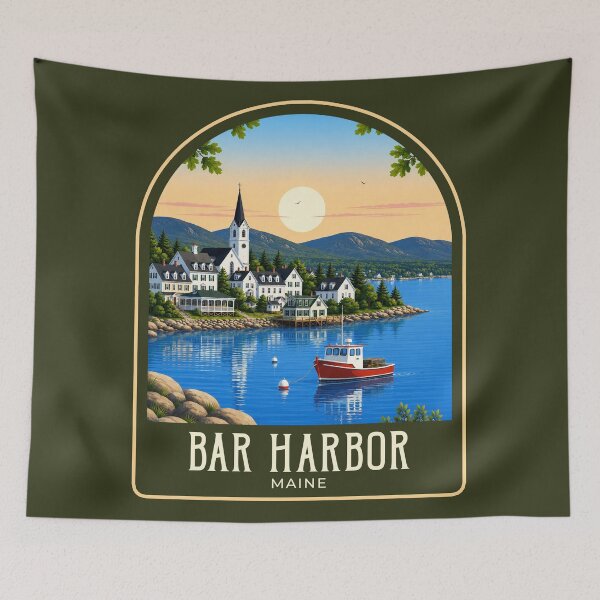 Item preview, Bar Harbor Vintage Travel Illustration designed and sold by HomeLivingCo.