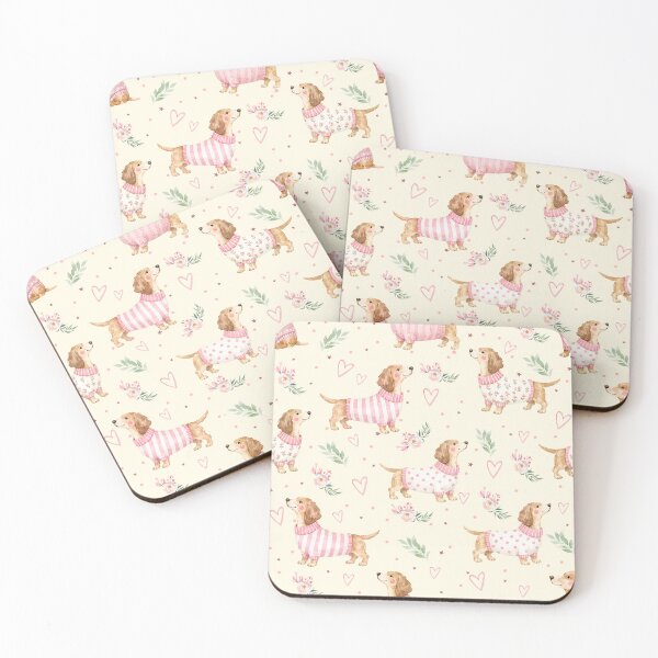 Item preview, Cute Dachshund in Pink Sweater Watercolor | Sausage Dog Lover | Floral Puppy Pattern | Doxie Gift | Cottagecore Dog Design designed and sold by PaperyAndInk.