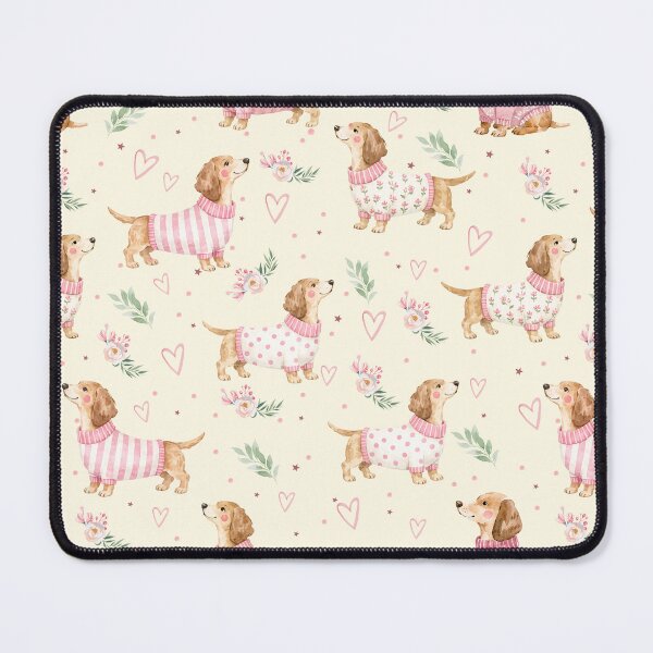 Item preview, Cute Dachshund in Pink Sweater Watercolor | Sausage Dog Lover | Floral Puppy Pattern | Doxie Gift | Cottagecore Dog Design designed and sold by PaperyAndInk.